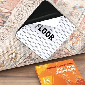 lot 2949 image: BAGAIL Rug Grippers 12 Pcs, Non-Slip Rug Corner Grips for Hardwood Floors & Tile, 4x4in Reusable Double-Sided Adhesive Carpet Tape to Prevent Sliding & Tripping Hazards for Pets, Kids, Family