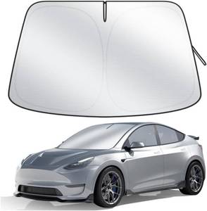 lot 3877 image: Car Windshield Sun Shade, 300T Thickened Car Window Shades Heat Reflective Interior Cool, Universal Fit for Most Cars SUVs Trucks, Foldable & Portable Design (for Tesla Model 3Y (57   37))
