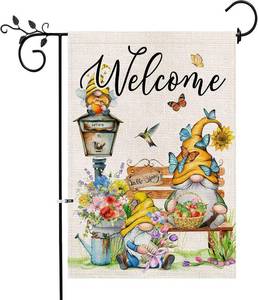 lot 3881 image: Spring Welcome Garden Flag 12 x 18 inch Double Sided Outside decorations, Spring Summer Gnomes Flower Small Garden Flags for Outdoor Yard