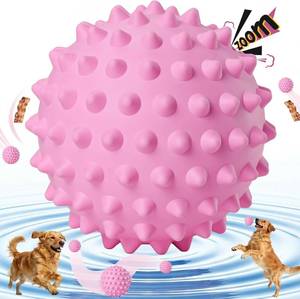lot 3900 image: 3.5 Durable Squeaky Dog Ball Toy for Puppy Medium Large Dogs(25-80 lbs) Bacon Flavored Pink Spiky Rubber Bouncing Floating Balls for Dogs, Tough Large Outdoor Dog Water Fetch Toys, Dog Gifts