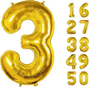 lot 3914 image: 40 Inch Number Balloons 3 Gold Big Giant Jumbo Number Foil Mylar Balloons for 3th Birthday Party Supplies Anniversary Events Decorations (Gold-3)