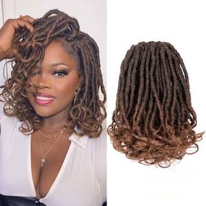 lot 3965 image: Toyotress French Curl Locs Crochet Hair - 14 Inch 8 Packs Ombre Brown Crochet Faux Locs With Curly Ends, Short Pre-Looped Soft Locs Braiding Hair Extensions (14 Inch, T30-8P)