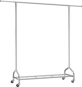 lot 3974 image: Sakugi Heavy Duty Clothes Rack - Garment Rack with Extendable Side Rods & Bottom Shoe Shelf, 25mm Stainless Steel Frame with Wheels, 49.6 72.1 x 62.5 x 16.5, Silver