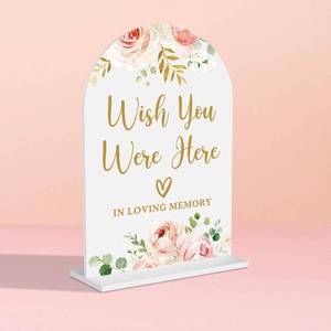 lot 3995 image: Acrylic Wedding Signs, Bridal Shower Decorations, Wish You Were Here Signs for Reception, Modern Calligraphy Arch Acrylic Table Top Sign for Wedding Reception and Engagement Parties (Pink Flowers)