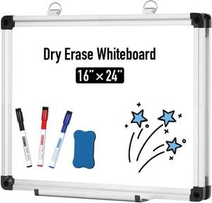 lot 4003 image: Dry Erase Board, 16 x 24 inches Magnetic Whiteboard for Wall, Portable Presentation Board for Home, Office, Includes Markers, Marker Tray, Eraser and Hanging Hardware