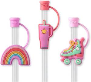 lot 4012 image: Swig Life Silicone Straw Toppers Set for Cups & Tumblers, Roller Rink  Silicone Straw Toppers - Helps Keep Drinks Covered - Fun Cup Accessory - Fits Swig Straw Lids