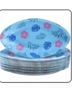 lot 4015 image: CHENGU 60 Pcs Birthday Party Plates 11.2 x 6.5 Inch Blue Cartoon Theme Disposable Paper Food Plates Snack Trays Tropical Hawaii Party Decorations Cookies, Chips, Candy Dip