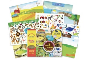 lot 4020 image: Giggles & Pebbles Educational Magic Sticker Pad Book for Kids, Toddlers, Boys and Girls - Reusable, Washable and Non-Adhesive Stickers with Farm, Zoo, Ocean Animals, for Storytelling, Games and Fun