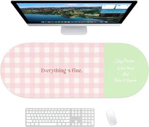 lot 4024 image: Checkered Pattern Desk Pad Protector, 35.5 x 13 Aesthetic Mouse Mat for Desktop, Waterproof PU Leathe Non-Slip Desk Writing Pad for Office and Home, Pink and Green