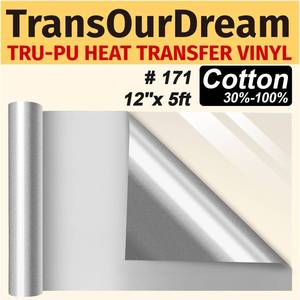 lot 4044 image: TransOurDream Matte Silver HTV Heat Transfer Vinyl Roll for All Cutter Machines - 12 x 5ft PU Silver Iron on Vinyl for T-Shirts - Thin and Easy to Weed