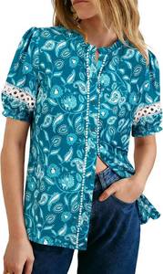 lot 4045 image: GRACE KARIN Women Boho Floral Tops, Summer Short Eyelet Sleeve Dressy Casual Shirts, Spring Button Down Blouse 2026 Trendy SIZE L
