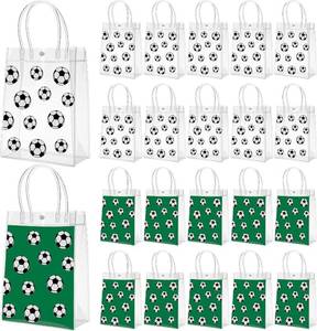 lot 4048 image: Kosiz 24 Pcs Soccer PVC Goodie Bags with Handles Soccer Clear Snack Bags Gift Tote Bag Candy Treat Party Favor Bulk for Team Gifts Birthday Decorations Supplies, 9.06 x 6.69 x 2.76 Inch