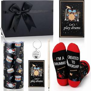 lot 4071 image: Vesici 7 Pcs Drummer Gifts Set Includes 16 oz Tumbler Socks Drumstick Pen Notebook Keychain Greeting Card and Gift Box Drummer Cool Gifts for Boyfriend Girlfriend Music Lovers