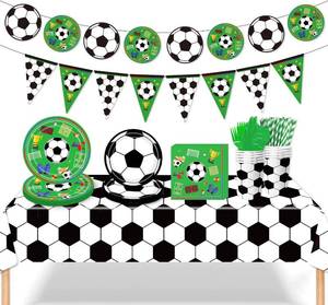 lot 4081 image: 2026 Football themed World Soccer Party Decoration Disposable Paper Plate, Paper Cup, Flag Pulling, Soccer Tablecloth Set Party Supplies