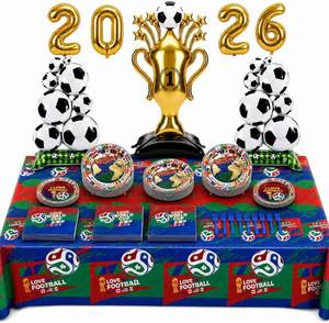 lot 4083 image: 2026 World Soccer Cup Party Decorations Kit,101 PCS Soccer Party Supplies for 20 Guests, Soccer Balloons Trophy Balloon, Plates Napkins Forks and Tablecloth for Birthday, Game Day Watch Party
