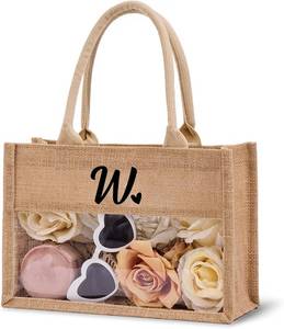 lot 4090 image: Jute Tote Bag - Monogrammed Burlap Tote Bag for Women