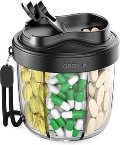 lot 4091 image: Pill Organizer,Pill Dispenser with 7 Large Compartments,Portable Pill Box for Travel Essentials,Anti-Mix Design & Wide Opening Design,Easy Access to Vitamin Dispenser,Includes 20 Blank Stickers Black