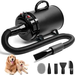 lot 2961 image: High Velocity Dog Hair Dryer, Pet Dryers, Black  5.2HP 3800W, Professional Dogs Blower Grooming Dryer, Adjustable Temperature and Speed, 4 Nozzles and a Comb - Retail $74.99