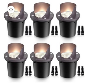 lot 2965 image: PETLIK All-in-One Low Voltage Landscape Lighting 12W LED Well Lights IP67 Outdoor In-Ground Lights Waterproof with 96W Transformer, 2700K Warm White Pathway Lighting for Yard Garden, 6 Pack - Retail $109.99