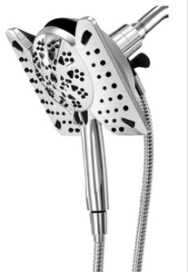 lot 2967 image: Shower Head with Handheld High Pressure, Rain Shower Head with Fixed Showerhead and 9 Sprays Handheld Shower, Detachable 2-IN-1 Shower head with 59 Rotatable Stainless Steel Hose (Brushed Chrome) - Retail $79.99