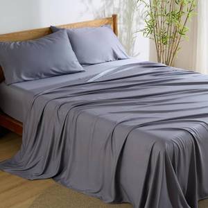 lot 2977 image: Bedsure PureWoven Rayon Derived from Bamboo, California King Sheet Sets  Cooling Sheets for Hot Sleepers, Breathable & Silky Soft, 16 Deep Pocket, Hotel Luxury Bedding, Dark Grey