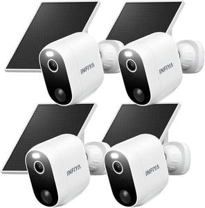 lot 4096 image: INFIYA Security Cameras Wireless Outdoor, Solar &amp Battery Powered, 4Pack  AI Human Detection, Instant Alert, Light &amp Siren, Color Night Vision, 2-Way Talk, SD Storage, Works with Alexa, 2.4G Wi-Fi - Retail $89.99