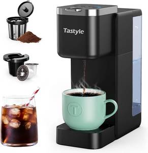 lot 4158 image: Tastyle Single Serve Coffee Maker for K Cups and Grounds with 3 Brew Styles  40oz Removable Water Tank, 6 to 24oz Brew Size, Compact Design, Fits 7.3 Travel Mug, for Home, RVs and Office, K330IC, Black
