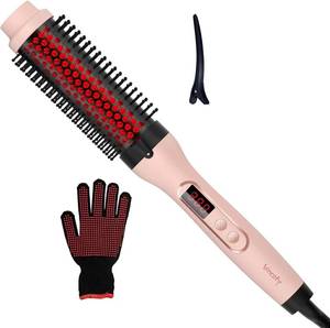 lot 4162 image: Infrared Thermal Brush, Dual Voltage Heated Round Brush, Fairy Pink  1 12 Inch Negative Ions Straightener & Curling Iron Brush 2 in 1, Dual PTC Non-Blowing Thermal Round for Wome