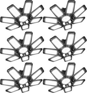 lot 4166 image: LED Garage Light 6 Pack - 200w 20000LM 6500K Garage Lights Ceiling LED with 71 Adjustable Panels, Shop Lights Screw in E26 E27 Bulb Socket for Workshop, Storage Room, Basement, Warehouse