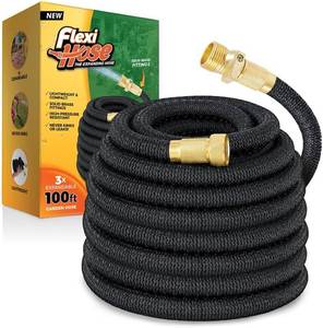 lot 4180 image: Flexi Hose Lightweight Expandable Garden Hose, 100FT -Retractable Garden Hose, Water Hose - No-Kink Flexibility, 34 Inch Solid Brass Fittings and Double Latex Core