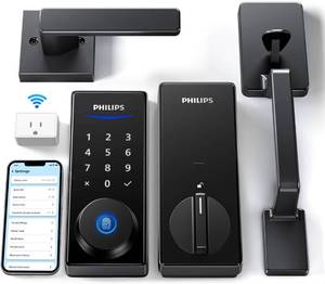 lot 4181 image: Philips Wi-Fi Smart Deadbolt with 2 Handles, Front Lock Set with Gateway  Code FingerprintAPP Unlock, Alexa Google Voice Unlock, Remote Access, Auto Lock, Electronic Backlit Touchscreen, Anti-Peep - Retail $149.99