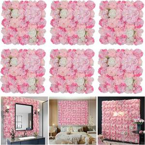 lot 4196 image: Flower Wall Backdrop 6pcs 16.5x16.5Artificial Floral Panels-Pink  Mixed artificial Floral Design,Full &amp Layered Flowers,easy to assemble,reusable,Suitable for weddings,Party,home decor - Retail $69.99