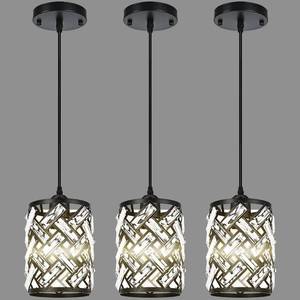 lot 4220 image: 3 Pack Black Pendant Lights Kitchen Island 7.8 Black Pendant Light  Clear K9 Crystal Shade, Adjustable Height, E26 Base, Island Light for Kitchen Island, Dining Room, Hallway