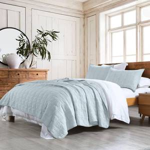 lot 4224 image: HORIMOTE HOME 100% Cotton Quilt Set Queen Size, Baby Blue Pre-Washed 3-Piece Bedspread Coverlet Set, Cozy Lightweight Stitching Bedding Cover with 2 Shams in Geometric Pattern for All Season