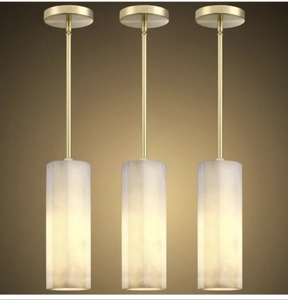 lot 4228 image: 3 Pack 1 Light Hanging Kitchen Island Modern Natural Polyhedral Alabaster Marble Pendant Ceiling Light Fixture,Industrial Farmhouse Light Gold Finish Over Sink Restaurant bar Corridor
