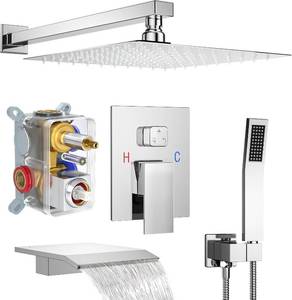 lot 4229 image: Shower System with 12-Inch Rain Head and Tub Spout  All-Metal Tub Shower Faucet Set, Wall Mounted Rain Showerhead, Handheld Spray, Includes Valve and Trim Kit, Polished Chrome - Retail $169.99