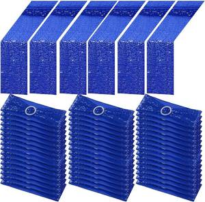 lot 4233 image: Newwiee 54 Pcs Blue Sequin Chair Sashes and Table Runners, 48 Sequin Chair Bows, 6 Glitter Table Runners for Birthday Party Wedding Banquet Holiday Decorations