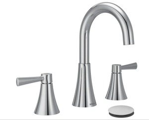 lot 4241 image: Moen Ronan Spot Resist Brushed Nickel Two-Handle Widespread Modern Bathroom Faucet, Valve Included, 84023SRN - Retail $110.60