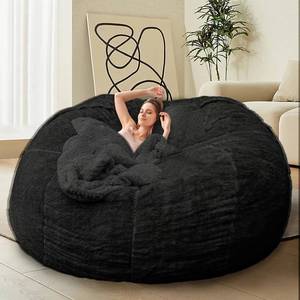 lot 4242 image: HDMLDP Bean Bag Chair Cover for Adults Kids Comfy Fluffy Giant Round Beanbag Cover Floor Chair Cover for Stuffed Animals Storage, 7FT, Black - Retail $89.98