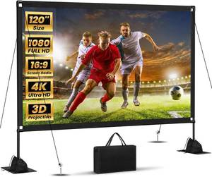 lot 4247 image: 120inch Projector Screen with Stand Portable Projector Screen Outdoor Indoor FrontRear169 4K HD with Carry Bag Sandbag- Movie Screen for Backyard Moive Night, Camping, Theater