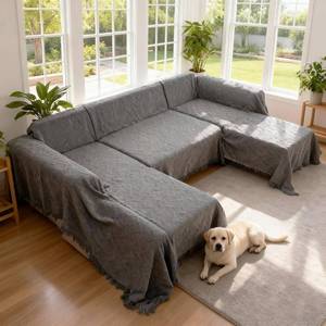 lot 4249 image: Sectional Couch Covers U Shape, 3 Pieces Sofa Cover for Sectional Sofa, Washable U Shaped Couch Cover Blanket with Chaise Lounge for Dogs - Dark Gray (2PC 110x63  1PC 90x71)