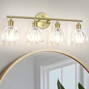 lot 4252 image: Vintage Bathroom Light fixtures, Gold Vanity Lights, ETL Certified  25.2 in, Clear Tulip Glass Shade, Hardwired Bathroom Vanity Light, E26 Socket, Bulbs Not Included