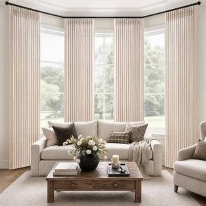 lot 4256 image: Linen Pinch Pleated Semi Sheer 96 Inch Curtains for Living Room 4 Panels Set, Memory Trained Pleat Light Filtering Privacy Country Viral Curtain 8FT Length Bedroom Heavy Window Drapes with Back Tab