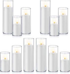 lot 4259 image: Homjoy 24 PCS White Pillar Candles with Glass Candle Holders Clear Hurricane Candle Holders Glass Cylinder Vases for Centerpieces Wedding Party, Event, Home Office (12 Candles12 Candle Hoders)