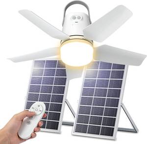 lot 4264 image: 20 Solar Ceiling Fan Light, 20000mAh Ceiling Fan with Light & Remote, Portable Wireless Rechargeable Camping Fan for Outside, Gazebo, Bedroom, Greenhouse, Patio, Chicken Coop, Canopy, Shed, RV, Tent