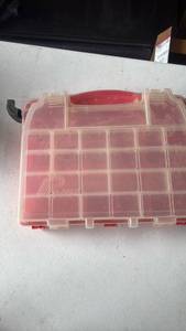 lot 196 image: Plastic Compartment Storage Box Organizer with Handle Red Clear
