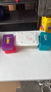 lot 197 image: Plastic Storage Container with 4 Pencil Boxes