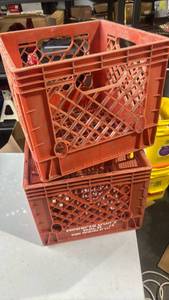 lot 237 image: Lot of 2 Red Plastic Stackable Milk Crates