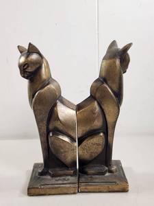 lot 74 image: Art Deco Cat Bookends Pair Brass Very Heavy