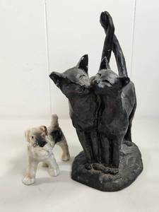 lot 75 image: Two Figurines with Raised Tails, Black and Cream Cat and Dog